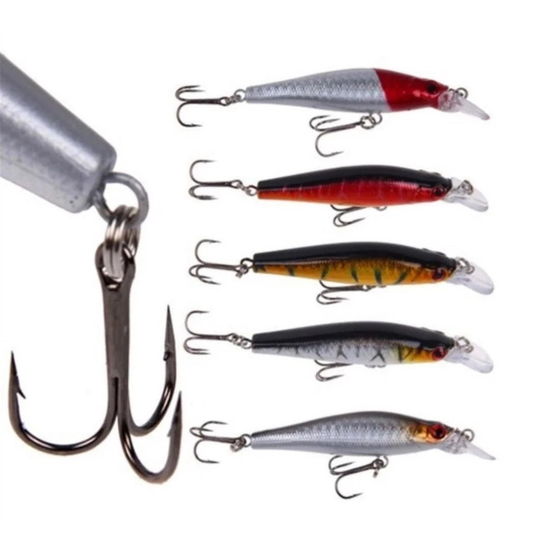Kit 05 Iscas Artificiais 1/2 Meia Água de 8 cm e 6g Pesca Tucunaré Robalo Dourado Traíra Black Bass