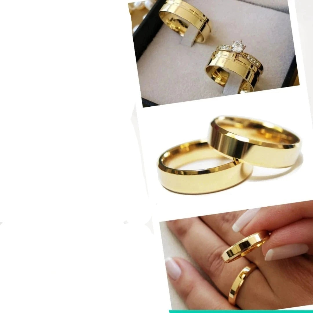 Par De Aliança Casamento e Anel Solitário Para Noivado Chanfrada Fina 4mm