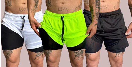 Kit 3 Shorts 2 em 1 Masculino Dry Fit