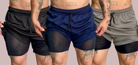 Kit 3 Shorts 2 em 1 Masculino Dry Fit