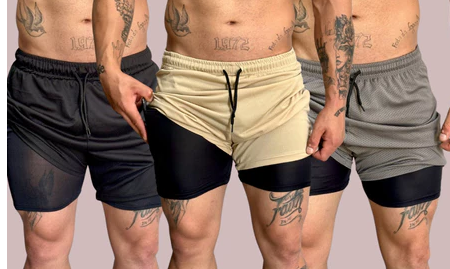 Kit 3 Shorts 2 em 1 Masculino Dry Fit