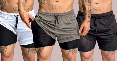 Kit 3 Shorts 2 em 1 Masculino Dry Fit