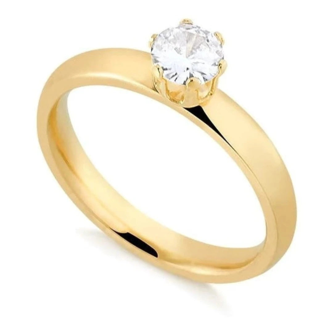 Par De Aliança Casamento e Anel Solitário Para Noivado Chanfrada Fina 4mm