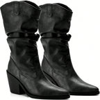Bota Feminina Western Texana Slouchy Cano Médio Enrugada Lumi