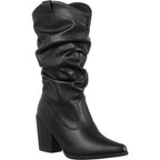 Bota Feminina Cano Médio Enrugado Slouch Western Salto Alto Bico Fino Texana Country