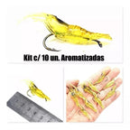 Kit 10 Isca Camarão Aromatizada com Anzol 4cm Tucunaré Curvinas e Trairas