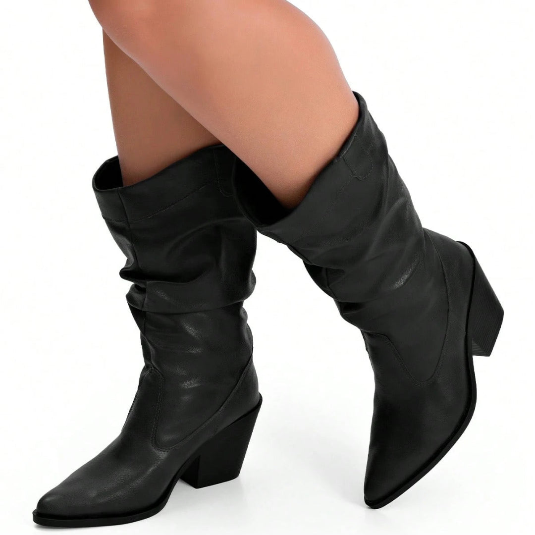 Bota Feminina Western Texana Slouchy Cano Médio Enrugada Lumi