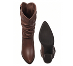 Bota Feminina GiGi Cano Médio Enrrugado Slouch Western Salto Alto  Texana Country