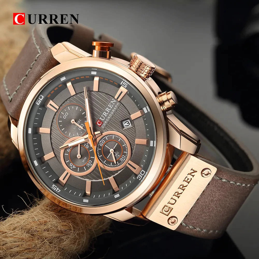 Relógio Masculino CURREN Modelo Temporal + Case em Couro Sintético