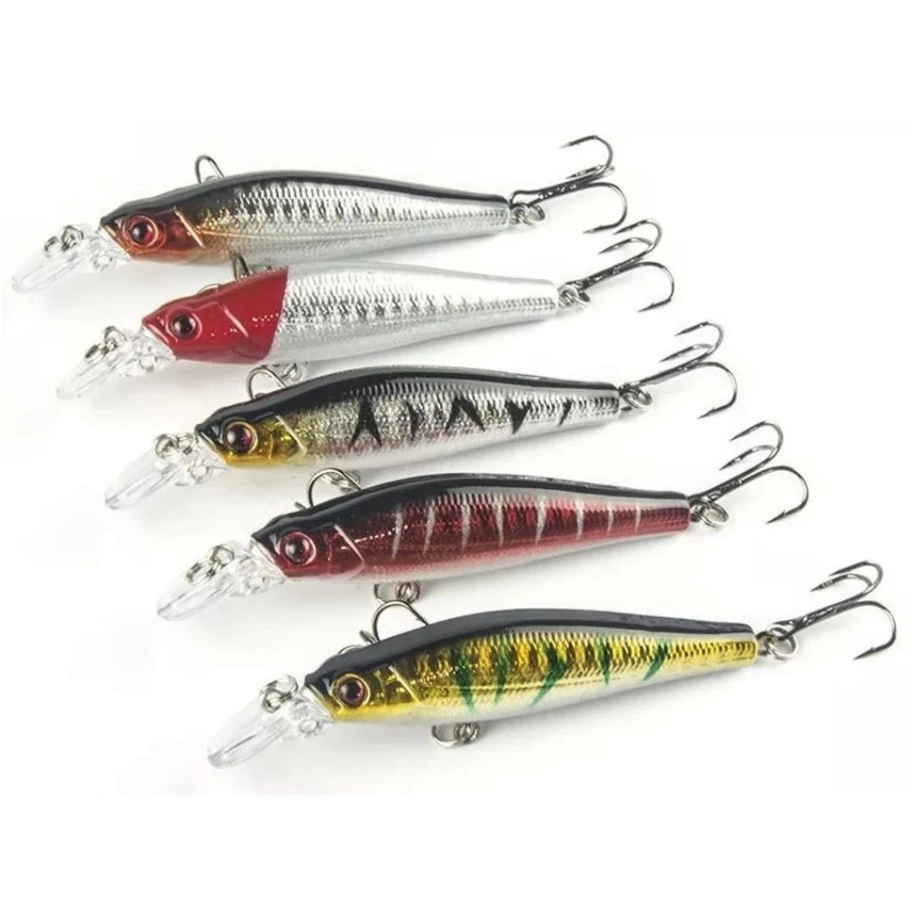 Kit 05 Iscas Artificiais 1/2 Meia Água de 8 cm e 6g Pesca Tucunaré Robalo Dourado Traíra Black Bass