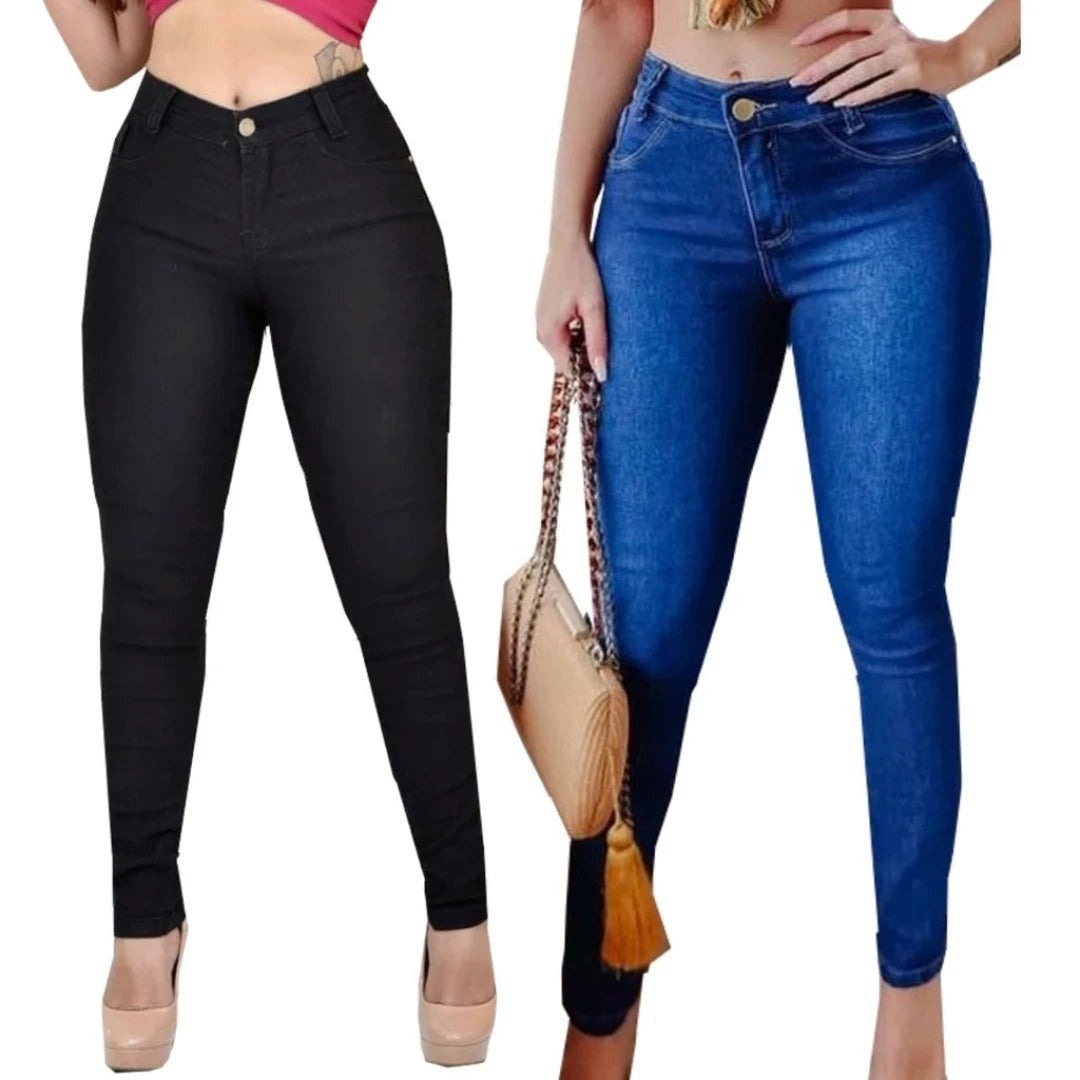 Calça Feminina Jeans Com Elastano Levanta Bumbum (KIT 2 CALÇAS)