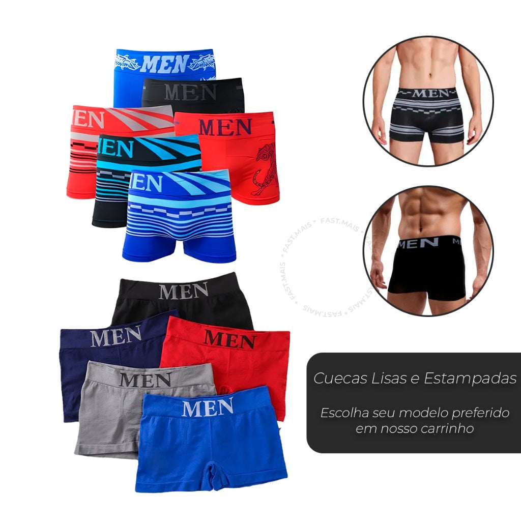 Kit 10 Cuecas Boxer Microfibra Adulto + 12 Pares Meias Algodão (GRÁTIS)