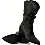 Bota Feminina Western Texana Slouchy Cano Médio Enrugada Lumi