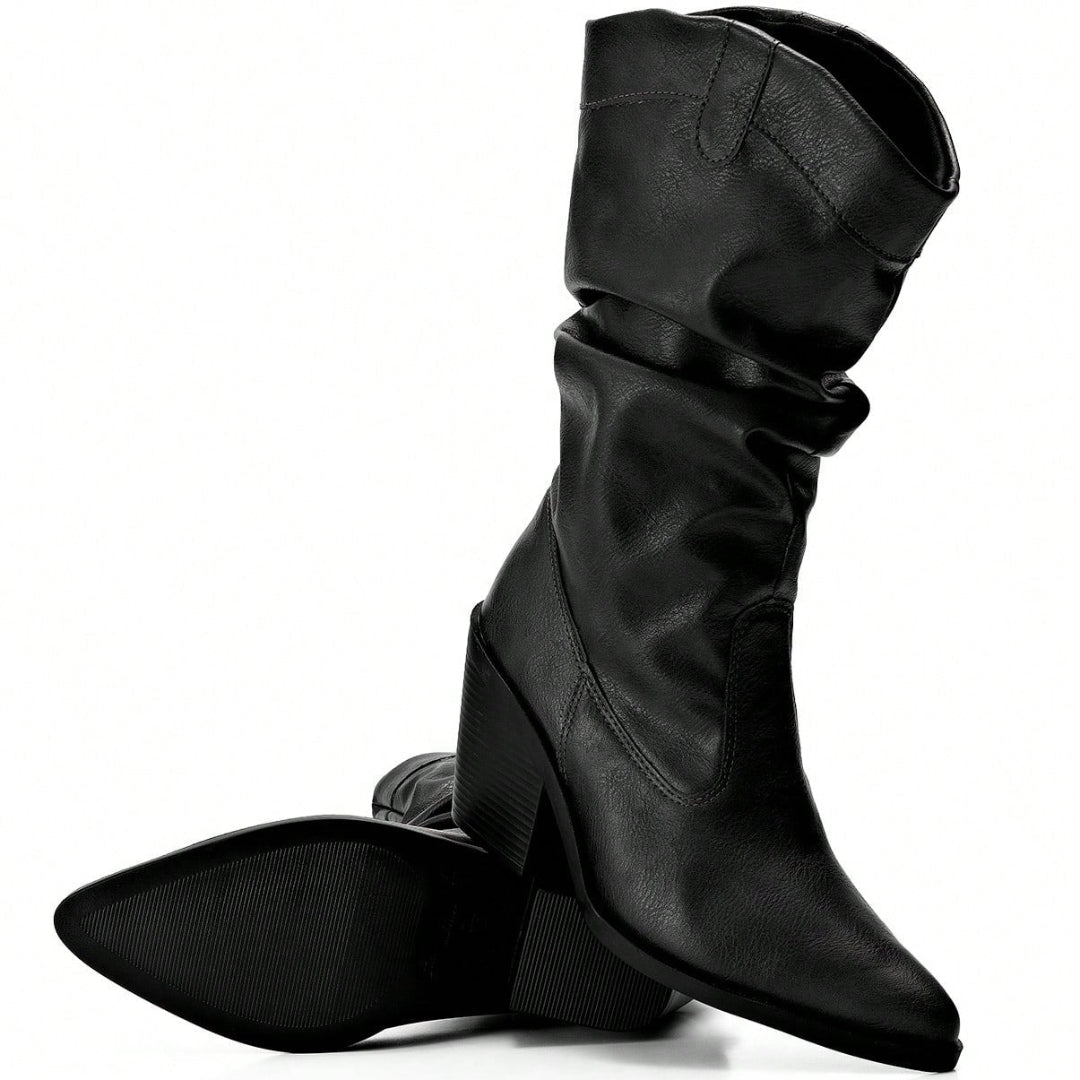 Bota Feminina Western Texana Slouchy Cano Médio Enrugada Lumi