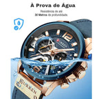 Relógio Masculino CURREN Modelo Temporal + Case em Couro Sintético