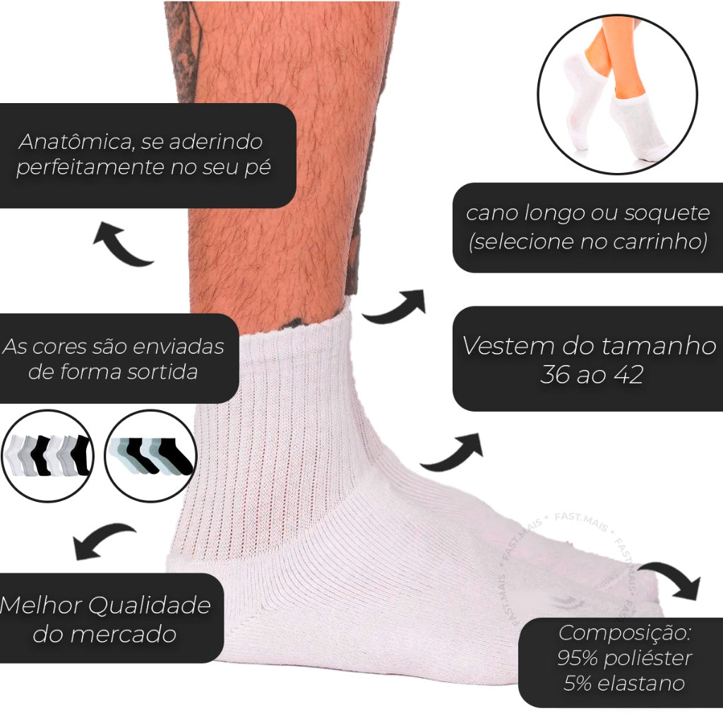 Kit 10 Cuecas Boxer Microfibra Adulto + 12 Pares Meias Algodão (GRÁTIS)