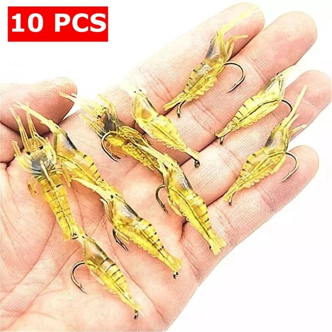 Kit 10 Isca Camarão Aromatizada com Anzol 4cm Tucunaré Curvinas e Trairas