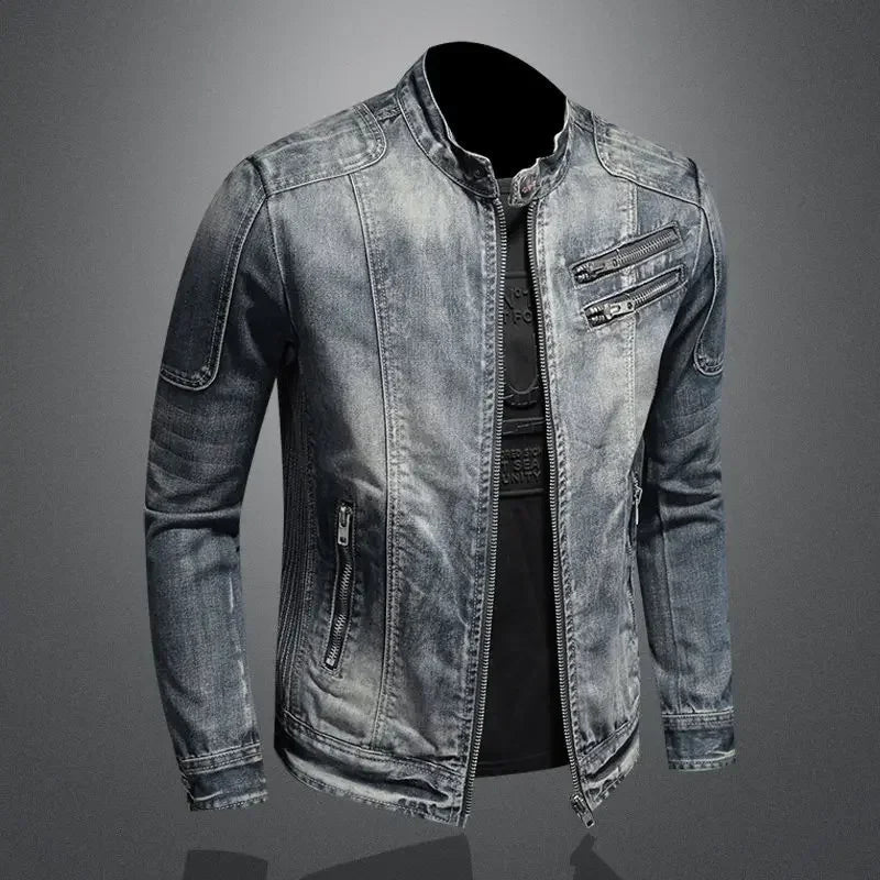 Jaqueta Jeans Retrô Masculina com Zíper