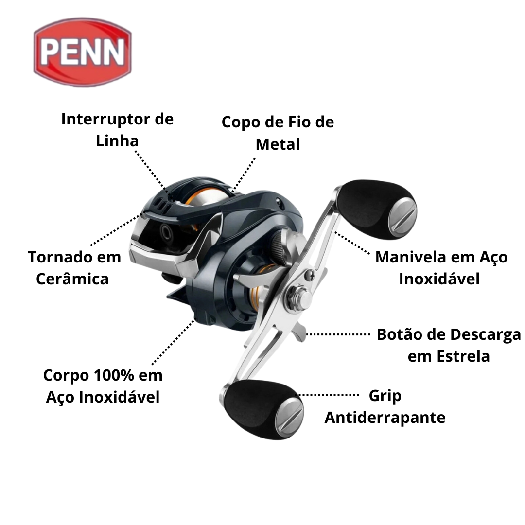 Carretilha PENN 15Kg Drag 18+1 Rolamentos Anti-Cabeleira