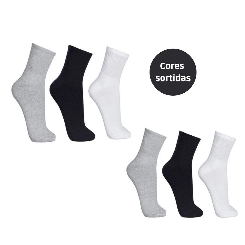 Kit 12 Pares de Meias Cano Alto - lojaidealgolden