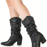 Bota Feminina GiGi Cano Médio Enrrugado Slouch Western Salto Alto  Texana Country