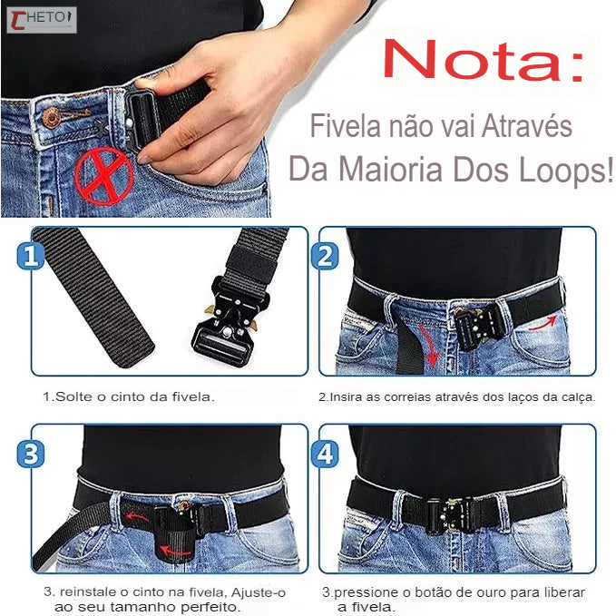 Cinto tático Militar Largo Masculino Nylon Fivela Liga de Zinco e Engate Rápido - lojaidealgolden