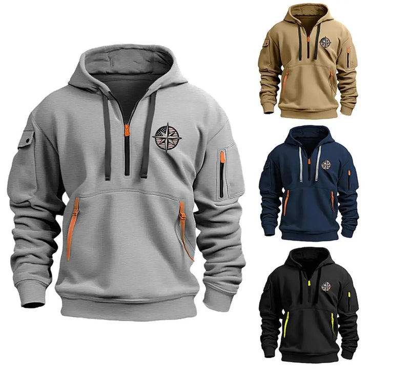 Jaqueta Masculina Moletom de Algodão com Bolsos e Capuz