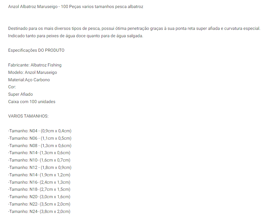 Anzol Maruseigo Albatroz 100pcs