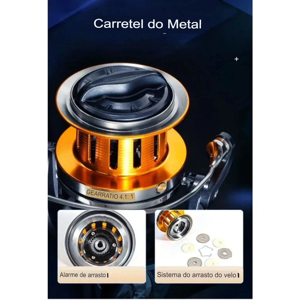 Molinete 4.1:1 Drag 30Kg Para Grandes Peixes