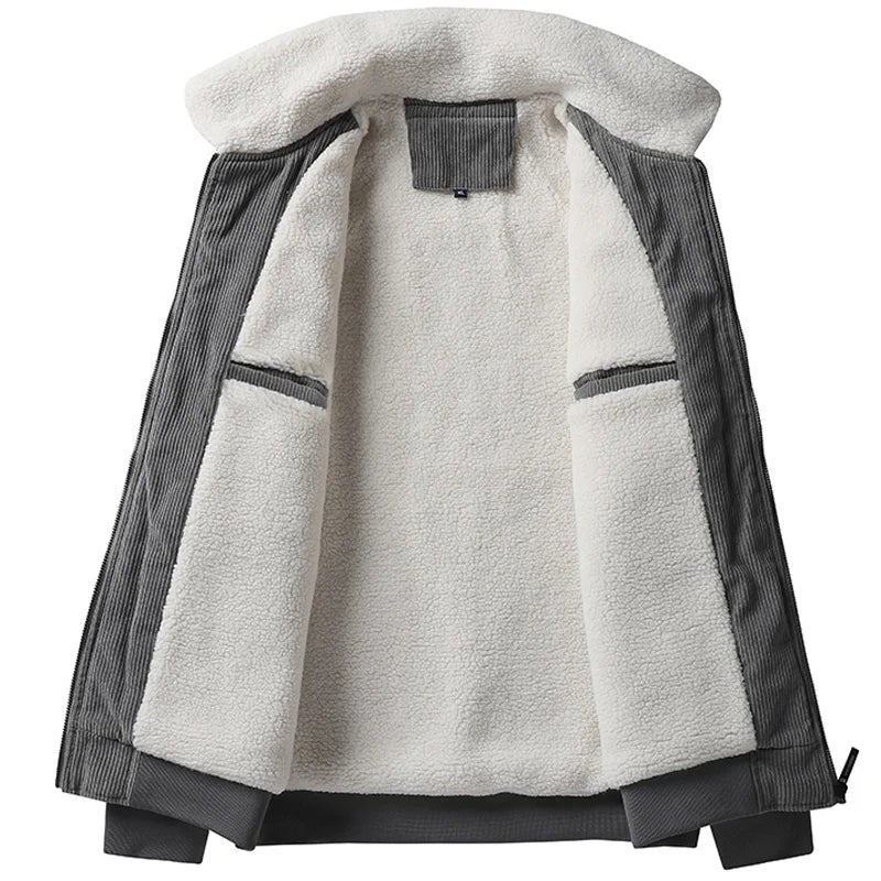 Jaqueta Masculina Casaco Casual Interior de Veludo Cor Solida