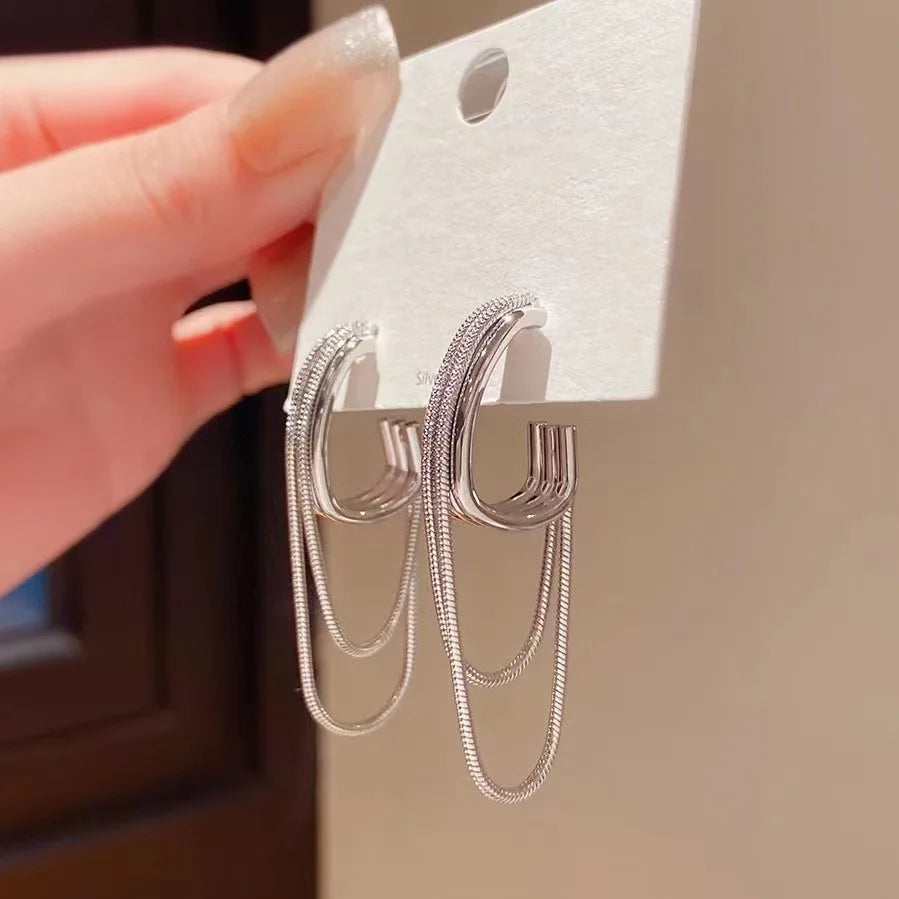 Brincos de Tassel Metálico Elegante