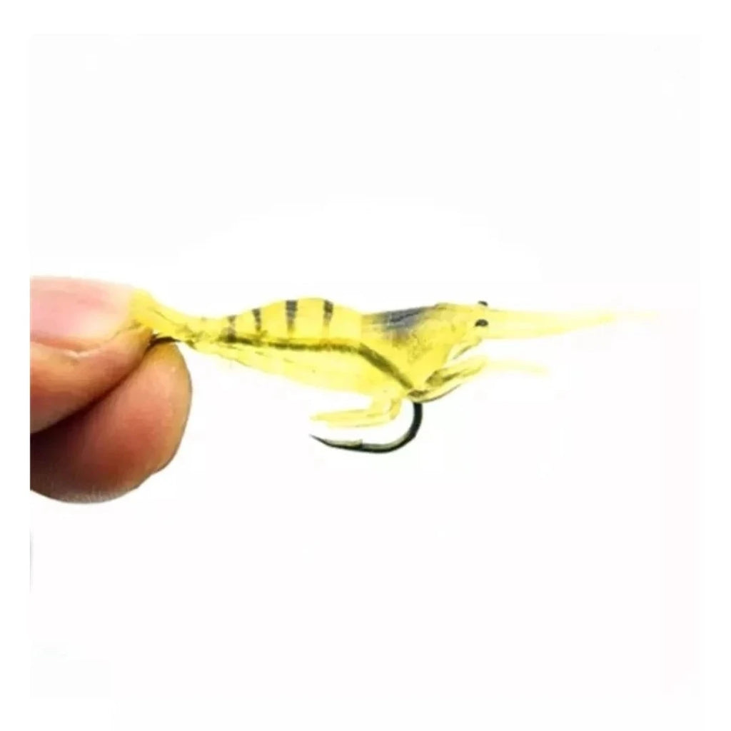 Kit 10 Isca Camarão Aromatizada com Anzol 4cm Tucunaré Curvinas e Trairas