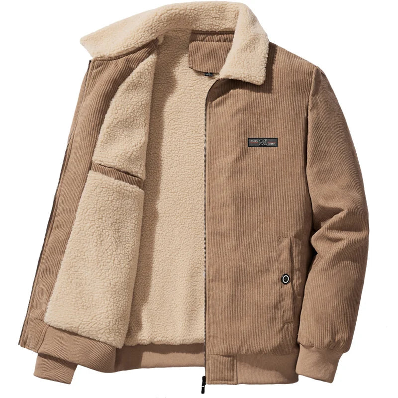 Jaqueta Masculina Casaco Casual Interior de Veludo Cor Solida