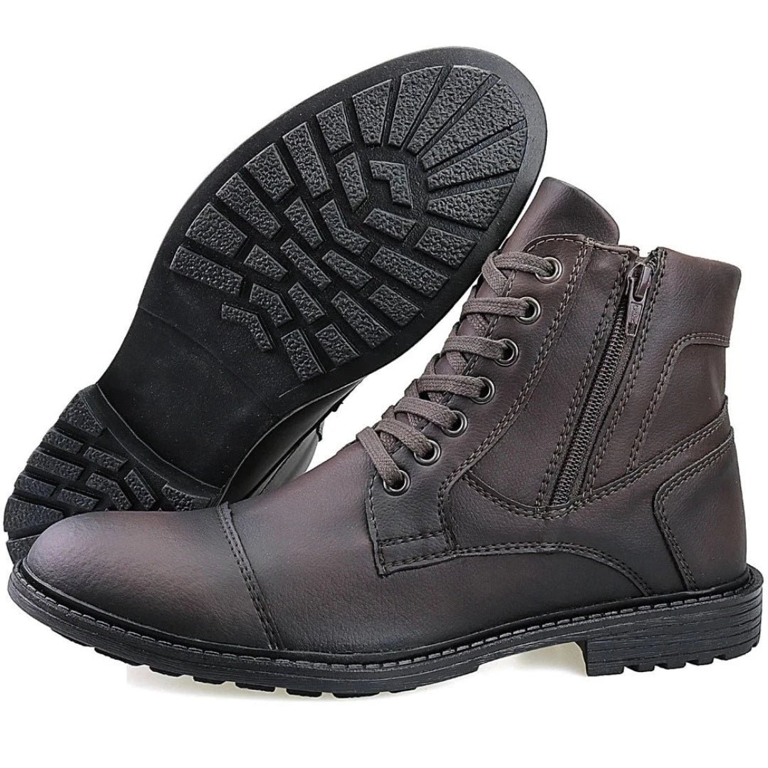 Coturno Masculino Casual com Cadarço e Zíper Ajustável