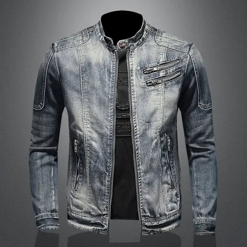 Jaqueta Jeans Retrô Masculina com Zíper
