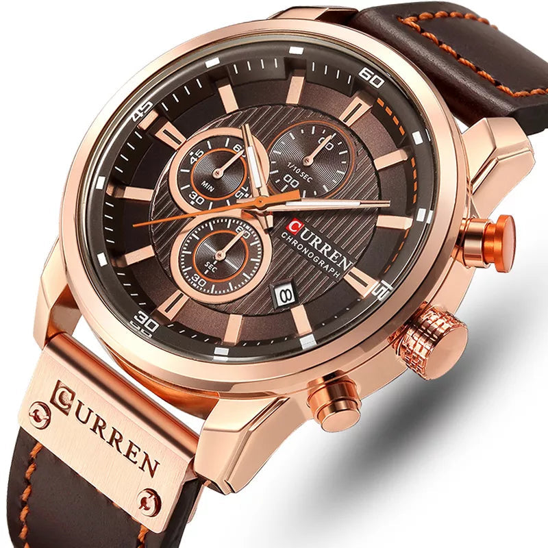 Relógio Masculino CURREN Modelo Temporal + Case em Couro Sintético