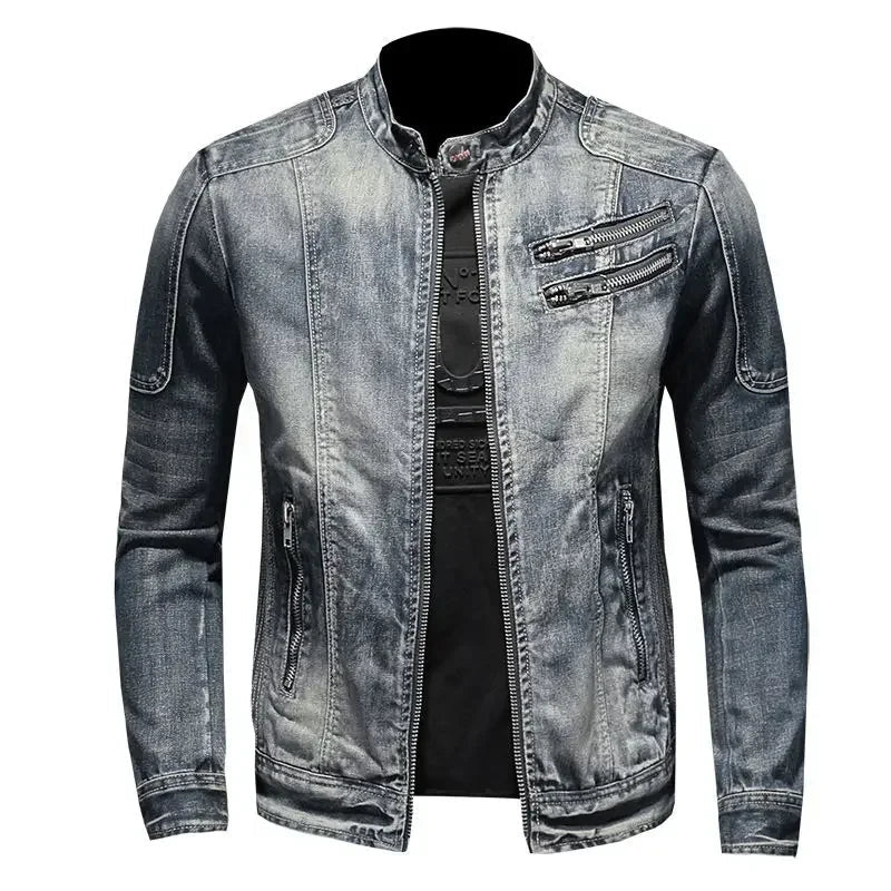 Jaqueta Jeans Retrô Masculina com Zíper