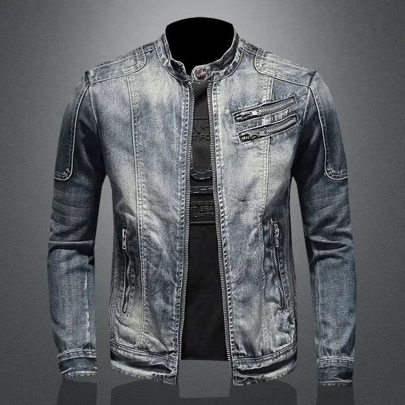 Jaqueta Jeans Retrô Masculina com Zíper