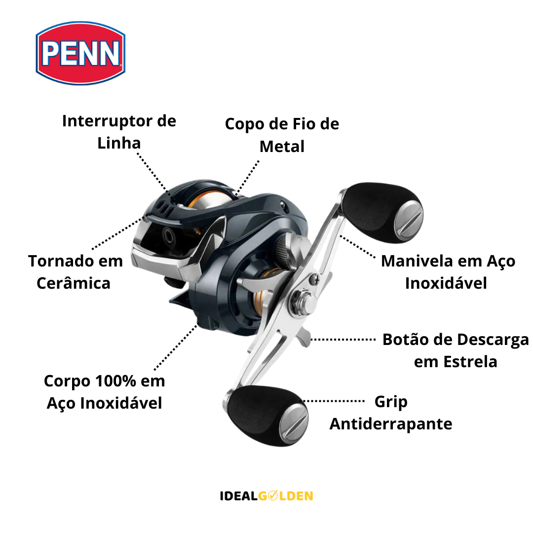 Carretilha PENN 15Kg Drag 18+1 Rolamentos Anti-Cabeleira + Brinde Exclusivo [OFERTA ESPECIAL DE NATAL]