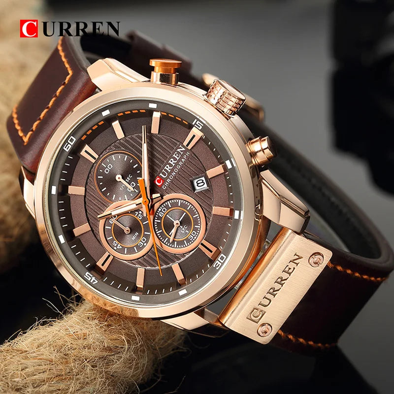 Relógio Masculino CURREN Modelo Temporal + Case em Couro Sintético