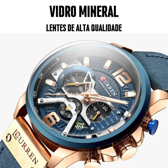 Relógio Masculino CURREN Modelo Temporal + Case em Couro Sintético