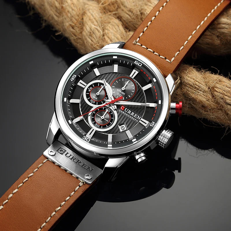 Relógio Masculino CURREN Modelo Temporal + Case em Couro Sintético