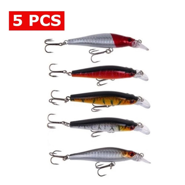 Kit 05 Iscas Artificiais 1/2 Meia Água de 8 cm e 6g Pesca Tucunaré Robalo Dourado Traíra Black Bass