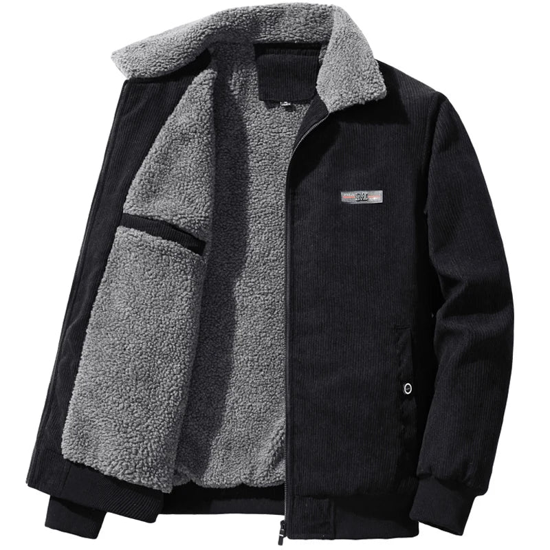 Jaqueta Masculina Casaco Casual Interior de Veludo Cor Solida