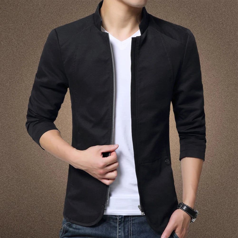 Jaqueta Blazer Masculina Fino Ajuste Formal Negócios Com Zíper