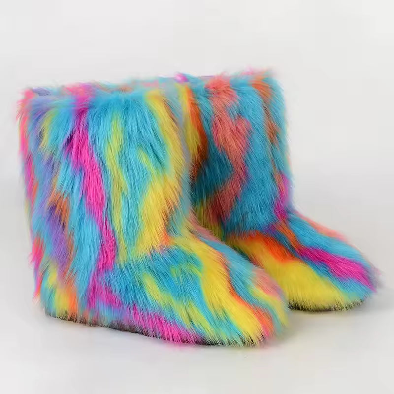 Bota Peluda Faux Fur Neve Feminina
