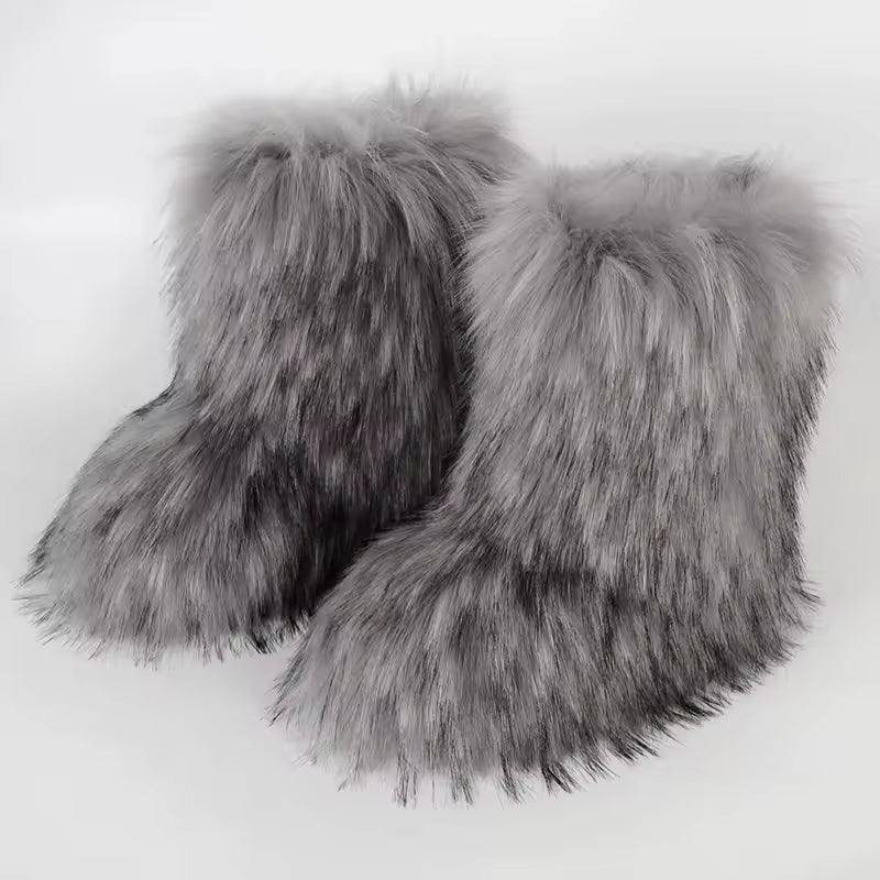 Bota Peluda Faux Fur Neve Feminina