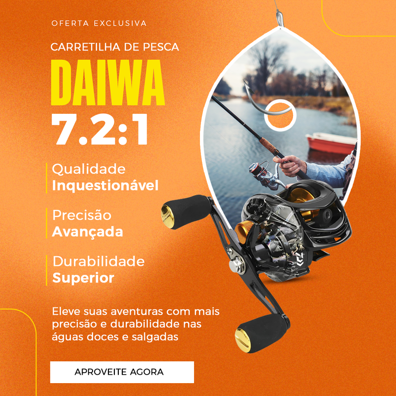 Carretilha de Pesca Daiwa 7.2:1 Anti Cabeleira + Brinde Exclusivo