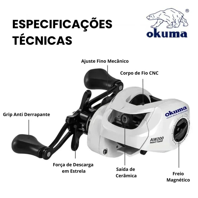 Carretilha de Pesca OKUMA 10KG Drag + Óculos Polarizado OKUMA (GRÁTIS)