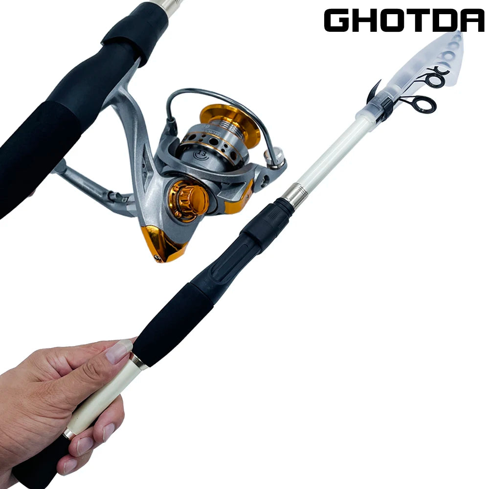 Kit de Pesca Premium: Vara de Pesca Telescópica Ghotda 1.6-2.4M com Molinete High Speed DC